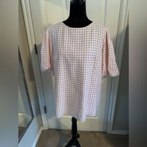 Preston & York Pink and Cream Gingham Blouse w/faux Pearl Button Back Closure
